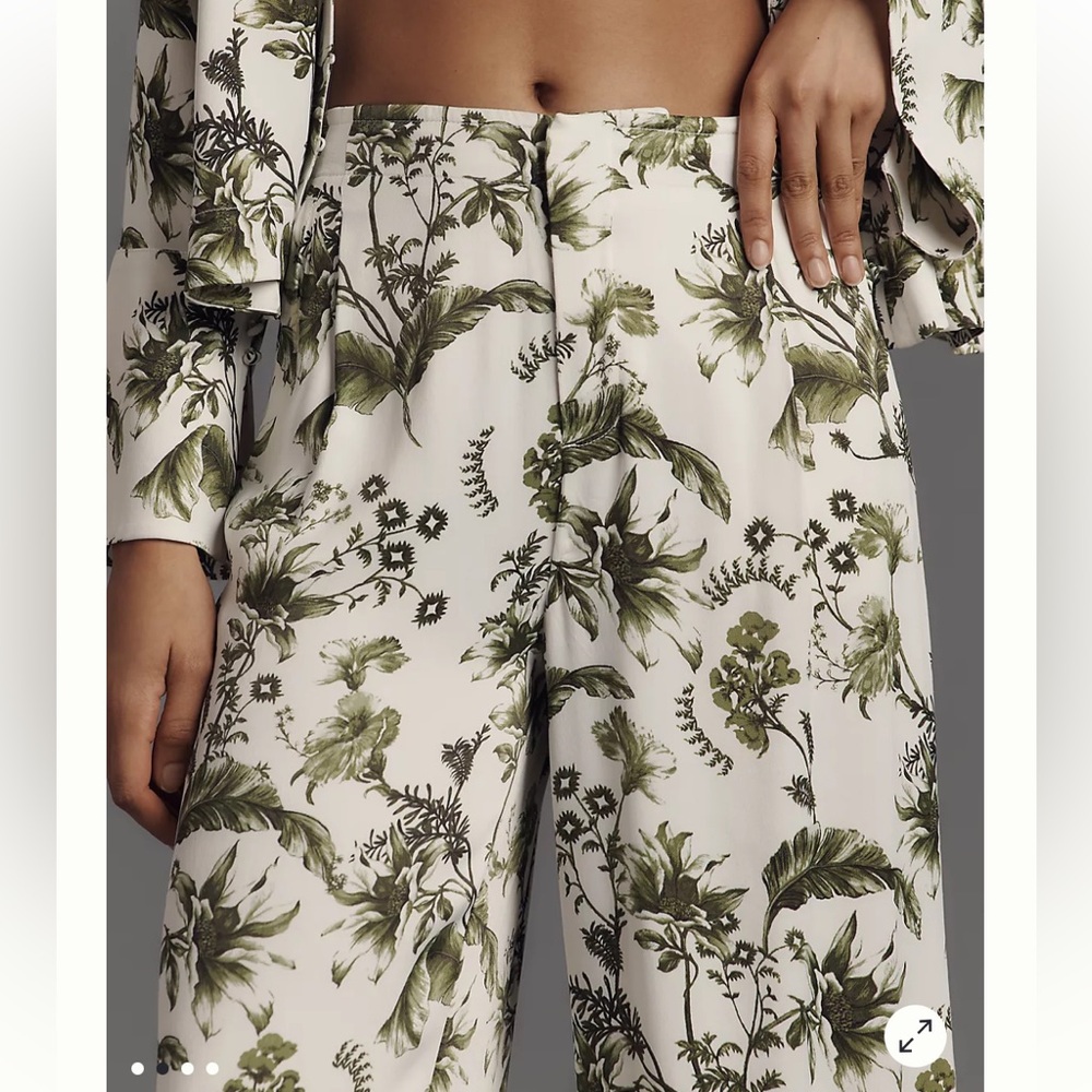 Anthropologie Floral Pull-On Silk Pants - Picture 2 of 12